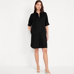 Old Navy Black Linen puff Sleeve Dress